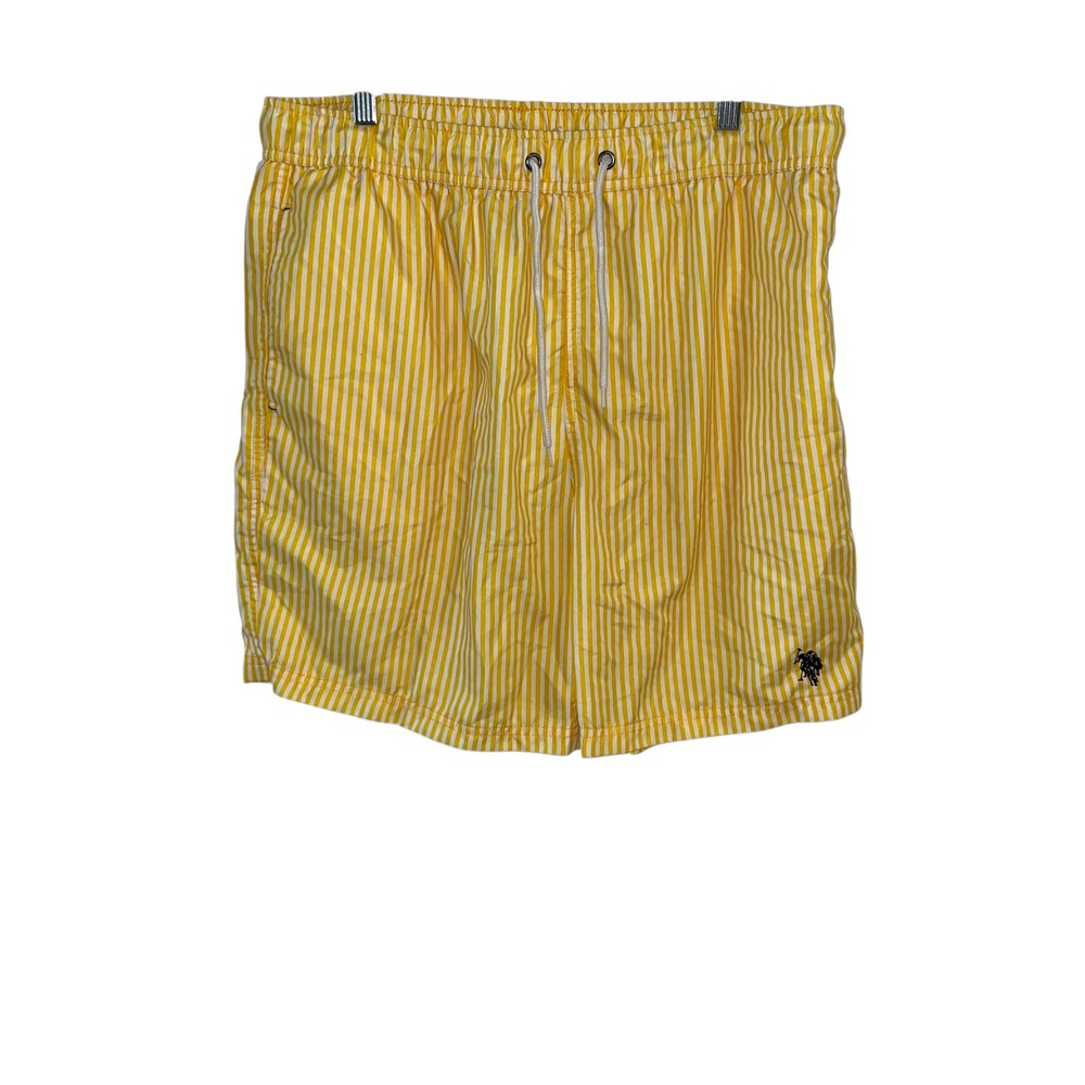U.S. Polo Assn Yellow Striped Swim Trunks Men's XL Drawstring Lined Board Shorts